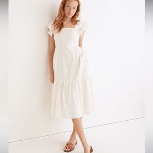 Madewell Cream Midi Dress with Ruffle Sleeves